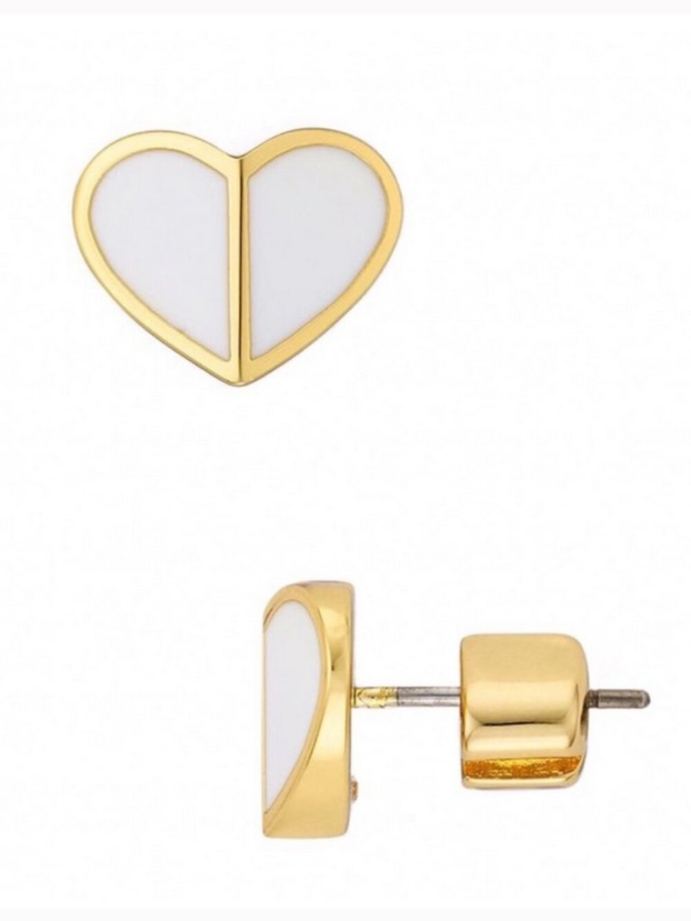 Kate Spade White Heart Stud Earrings Gold Tone Minimalist Heart Post Earrings